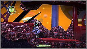 Poniżej czekają dwie kolejne wieżyczki - za lewą z nich są przedmioty - Królik z Żelaza | Kosmos | LittleBigPlanet 2 - LittleBigPlanet 2 - poradnik do gry