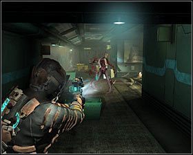 Powróć do miejsca, w którym zapisywałeś stan gry i tym razem skieruj się do lewych drzwi #1, prowadzących do [Titan Heights Apartments] - Rozdział 2 (1) | Opis przejścia gry Dead Space 2 - Dead Space 2 - poradnik do gry