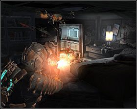 Dobrze byłoby teraz wejść do innego apartamentu po lewej stronie, do którego prowadzą otwarte drzwi #1 - Rozdział 2 (2) | Opis przejścia gry Dead Space 2 - Dead Space 2 - poradnik do gry