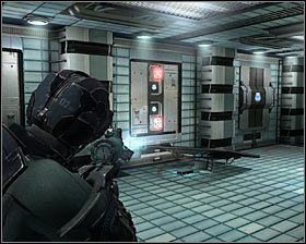 Wejdź tu w interakcję z panelem służącym do operowania tunelem wentylacyjnym, tak by odblokował on dostęp do prawego pomieszczenia #1 - Rozdział 7 (4) | Opis przejścia gry Dead Space 2 - Dead Space 2 - poradnik do gry