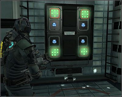 Zagadka ta niczym nie różni się od tych z lewego pomieszczenia, tak więc musisz poumieszczać kostki z paneli 1 i 2 w slotach panelu 3 - Rozdział 7 (4) | Opis przejścia gry Dead Space 2 - Dead Space 2 - poradnik do gry