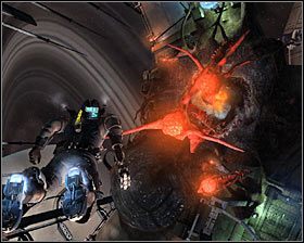 Powinieneś teraz zauważyć, iż w okolicy drugiego panelu słonecznego znajduje się wielki nekromorf, nazywający się Nest #1 - Rozdział 7 (6) | Opis przejścia gry Dead Space 2 - Dead Space 2 - poradnik do gry