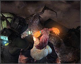 Użyj stazy na potworze w momencie gdy będzie chciał wystrzelić pociski i przystąp do niszczenia pomarańczowych gruczołów #1 - Rozdział 7 (6) | Opis przejścia gry Dead Space 2 - Dead Space 2 - poradnik do gry