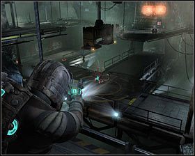 Jeżeli nie masz broni Detonator, a chcesz pozbywać się potworów poprzez doprowadzanie do eksplozji, to możesz łapać widoczne na niższym poziomie czerwone kanistry #1 - Rozdział 11 (3) | Opis przejścia gry Dead Space 2 - Dead Space 2 - poradnik do gry