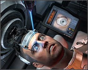 Namierz laserem prawe oko Isaaca i zatrzymaj go bezpośrednio nad rogówką, co powinno doprowadzić do zmiany koloru lasera z czerwonego na niebieski #1 - Rozdział 13 (5) | Opis przejścia gry Dead Space 2 - Dead Space 2 - poradnik do gry