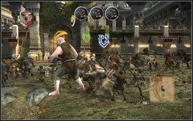 By dostać się na Pole Bitwy, pociągamy za jedną z dźwigni umiejscowionych tuż przy głównej bramie - Rozdział 1 - Ker Paravel (2) | Opis przejścia Opowieści z Narnii Książę Kaspian - Opowieści z Narnii: Książę Kaspian - poradnik do gry