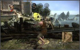 Na brzegu skały znajdujemy kolejną skrzynię ze skarbem a także obuch, którzy znacznie skróci walkę z wrogami i niszczenie drewnianych umocnień - Rozdział 1 - Ker Paravel (2) | Opis przejścia Opowieści z Narnii Książę Kaspian - Opowieści z Narnii: Książę Kaspian - poradnik do gry