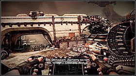 Na lewo od niego zobaczysz pojazd transportowy pod mostem i kolejnych żołnierzy - Ewakuacja z Pyrrus (1) | Opis przejścia Killzone 3 - Killzone 3 - poradnik do gry