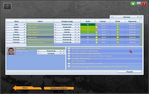 1 - Szybka symulacja - okienko przedetapowe | Założenia taktyczne - Pro Cycling Manager: Tour de France 2010 - poradnik do gry