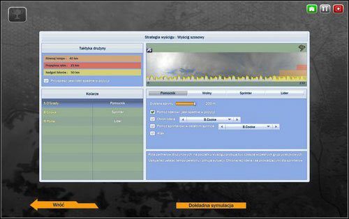 1 - Dokładna symulacja - okienko przedetapowe | Założenia taktyczne - Pro Cycling Manager: Tour de France 2010 - poradnik do gry