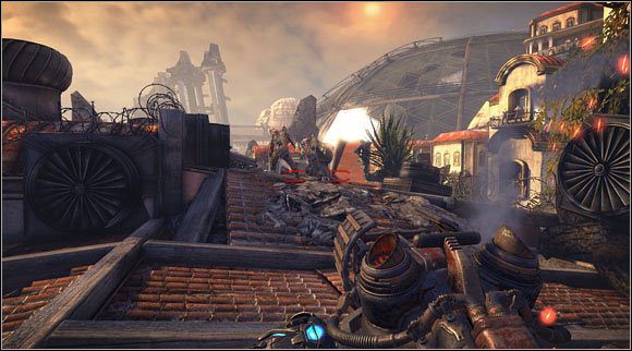 Unikatowe elementy otoczenia (na zdjęciu wiatraki), to unikatowe superstrzały. - Akt II - Rozdział 1 (2) | Opis przejścia Bulletstorm - Bulletstorm - poradnik do gry