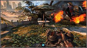 Butelka #16: ostatnia flaszka w akcie trzecim znajduje się na stoliku, obok płonącego helikoptera, w miejscu intensywnych starć - Butelki (1) | Sekrety Bulletstorm - Bulletstorm - poradnik do gry