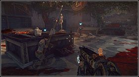 Butelka #27: znajdziesz na betonowym cokole rzeźby, w centralnej części pomieszczenia, do którego trafisz prześlizgując się pod częściowo otwartym przejściem - Butelki (2) | Sekrety Bulletstorm - Bulletstorm - poradnik do gry