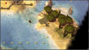 Pierwsza znajduje się na północy [M06 punkt 6] i wiedzie nas nad brzegiem morza, aż do brodu [M06 punkt 7], którym możemy przedostać się na wyspę - Misja 6- Strzały potępienia | Opis przejścia | The Settlers Narodziny kultur - The Settlers: Narodziny kultur - poradnik do gry