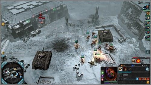 W jego pobliżu rozstawione są opuszczone czołgi, gdy się do nich nazbyt zbliżymy, z pobliskiego budynku wyłonią się oddziały nieprzyjaciela gotowe do ich ponownego uruchomienia - 2 - Aurelia - Zakonna Forteca Selenon - Misje opcjonalne - Warhammer 40,000: Dawn of War II - Retribution - poradnik do gry