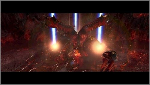 Gdy doprowadzimy demona do stanu bliskiej śmierci pozostanie nam już tylko zesłanie nalotu orbitalnego i podziwianie klęski naszego przeciwnika - 10 - Cyrene - Jama Maledictusa - Misje główne - Warhammer 40,000: Dawn of War II - Retribution - poradnik do gry