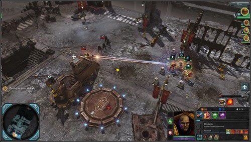 Nasz oddział rozpocznie misję w pobliżu nadajnika teleportacyjnego oraz węzła zasilającego [M05 punkt 1], z zadaniem głównym polegającym na przedarciu się przez blokadę wroga - 5 - Meridian - Stołeczne Ogrody - Misje główne - Warhammer 40,000: Dawn of War II - Retribution - poradnik do gry