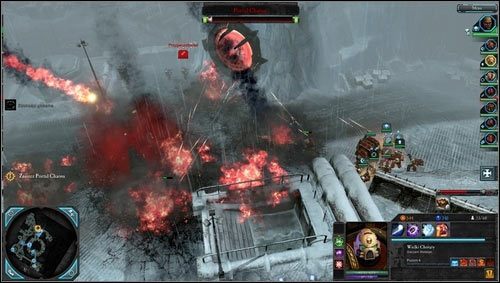 Gdy energia portalu zejdzie do około 10% przyzwany zostanie deszcz meteorytów spadających głównie przed portalem, ustawienie wojska w zasięgu ostrzału po prawej lub lewej stronie powinno uchronić nas od strat - 4 - Aurelia - Lodowa Kraina Minos (2) - Misje główne - Warhammer 40,000: Dawn of War II - Retribution - poradnik do gry