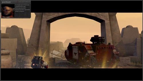 Otrzymamy pojazd transportowy i zadanie zniszczenia barykady [M03 punkt 3] blokującej wejście do przyczółka, najłatwiej jest ją staranować wozem opancerzonym - 3 - Calderis - Osada Argus - Misje główne - Warhammer 40,000: Dawn of War II - Retribution - poradnik do gry