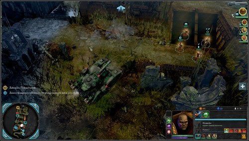 Podążając dalej drogą na północ natkniemy się na niewielki wrogi oddział, a zaraz po nim na ścigający nas czołg [M02 punkt 6], zacznie się on do nas przebijać przez pobliskie mury, zanim mu się to uda musimy przemieścić nasze oddziały dalej na wschód do kolejnego nadajnika teleportacyjnego i węzła z - 2 - Tajfun Primaris - Świątynne Ruiny Ladonu - Misje główne - Warhammer 40,000: Dawn of War II - Retribution - poradnik do gry