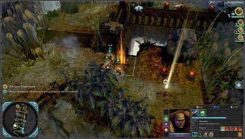 Po pokonaniu schodów i kolejnego niewielkiego oddziału, znajdziemy punkt rekwizycyjny oraz nadajnik teleportacyjny [M02 punkt 5] - 2 - Tajfun Primaris - Świątynne Ruiny Ladonu - Misje główne - Warhammer 40,000: Dawn of War II - Retribution - poradnik do gry