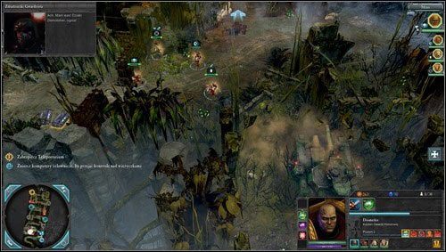 Po przejęciu pierwszego punktu obronnego otrzymamy właściwe zadanie główne polegające na zniszczeniu teleportarium oraz zadanie dodatkowe, którego celem jest przejęcie wieżyczek wroga w ten sam sposób co przed chwilą - 2 - Tajfun Primaris - Świątynne Ruiny Ladonu - Misje główne - Warhammer 40,000: Dawn of War II - Retribution - poradnik do gry