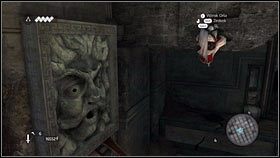 Skacz teraz dalej wzdłuż ściany, chwytając się zwisających z góry glinianych naczyń [1] - Odzyskana sekwencja - Zaginięcie Leonarda (6) | DLC Assassins Creed Brotherhood - Assassins Creed: Brotherhood - poradnik do gry