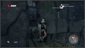 Skacząc cały czas prosto dojdziesz do ściany [1], po której cały czas przesuwaj się w prawo - Odzyskana sekwencja - Zaginięcie Leonarda (5) | DLC Assassins Creed Brotherhood - Assassins Creed: Brotherhood - poradnik do gry