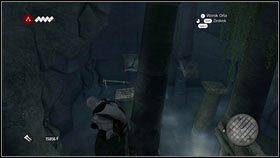 Możesz z niego przeskoczyć na jeszcze jeden słup [1], a potem na drewniany drążek [2] - Odzyskana sekwencja - Zaginięcie Leonarda (5) | DLC Assassins Creed Brotherhood - Assassins Creed: Brotherhood - poradnik do gry