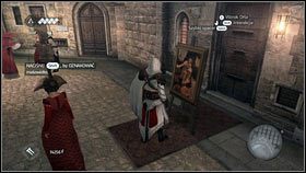 Gdy teren będzie czysty, użyj Orlego Wzroku [1], podejdź do obrazu Leonarda i oznacz swoim ostrzem [2] - Odzyskana sekwencja - Zaginięcie Leonarda (4) | DLC Assassins Creed Brotherhood - Assassins Creed: Brotherhood - poradnik do gry