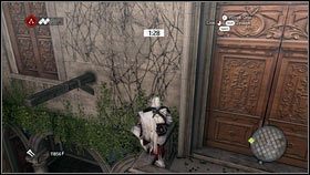 Przesuwając się po niej w prawo dotrzesz do kolejnego balkonu - Odzyskana sekwencja - Zaginięcie Leonarda (2) | DLC Assassins Creed Brotherhood - Assassins Creed: Brotherhood - poradnik do gry