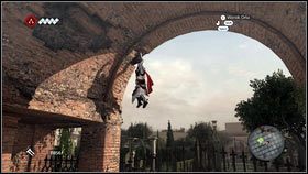 Stamtąd wejdź na kamienny łuk nad bramą [1] - Odzyskana sekwencja - Zaginięcie Leonarda (2) | DLC Assassins Creed Brotherhood - Assassins Creed: Brotherhood - poradnik do gry