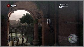 Skacząc po nich cały czas na południe, dotrzesz do placu za strzeżoną bramą [1] - Odzyskana sekwencja - Zaginięcie Leonarda (2) | DLC Assassins Creed Brotherhood - Assassins Creed: Brotherhood - poradnik do gry