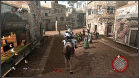 Jak wszyscy zginą, wskocz na konia i pojedź w kierunku zaznaczonego na zielono punktu - Odzyskana sekwencja - Zaginięcie Leonarda (1) | DLC Assassins Creed Brotherhood - Assassins Creed: Brotherhood - poradnik do gry