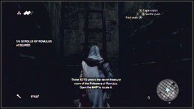 Wewnątrz komnaty otwórz wszystkie skarby (SHIFT) [1], a następnie wyjdź na zewnątrz po drabinie z prawej [2] - Legowiska Romulusa (8) | Zadania poboczne Assassins Creed Brotherhood - Assassins Creed: Brotherhood - poradnik do gry