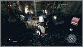 Wejdź teraz do jedynego dostępnego korytarza [1], który zaprowadzi cię do komnaty ze skarbami [2] - Legowiska Romulusa (3) | Zadania poboczne Assassins Creed Brotherhood - Assassins Creed: Brotherhood - poradnik do gry