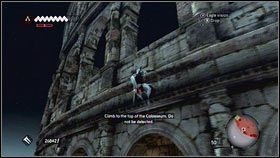 Teraz twoim zadaniem jest wejście się na szczyt antycznego teatru, nie zostając wykrytym przez straże - Sekwencja 7 - Klucz do Castello (2) | Opis przejścia AC Brotherhood - Assassins Creed: Brotherhood - poradnik do gry