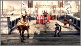 Na początku jedź cały czas za Catariną [1], aż rozpocznie się cut-scenka [2] - Sekwencja 4 - Kryjówka Złodziei (3) | Opis przejścia AC Brotherhood - Assassins Creed: Brotherhood - poradnik do gry