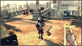 Po obejrzeniu krótkiej scenki i rozmowie z Machiavellim [1], udaj się na brzeg kanału, po prawej od mostu [2] - Sekwencja 4 - Kryjówka Złodziei (1) | Opis przejścia AC Brotherhood - Assassins Creed: Brotherhood - poradnik do gry