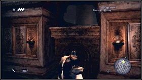 Przekradając się dalej w lewo, powinieneś zobaczyć drewniany drążek [1] - Sekwencja 2 - Legowisko bestii (5) | Opis przejścia AC Brotherhood - Assassins Creed: Brotherhood - poradnik do gry