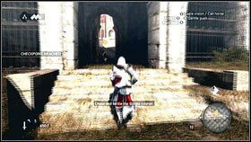 Zejdź z konia, zabij strażników [1], a następnie zacznij biec za kurierem Borgii [2] - Sekwencja 2 - Legowisko bestii (4) | Opis przejścia AC Brotherhood - Assassins Creed: Brotherhood - poradnik do gry