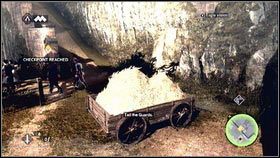 Jak dotrzesz do świecącego punktu [1], wciśnij E, odsłaniając w ten sposób część mapy - Sekwencja 2 - Legowisko bestii (3) | Opis przejścia AC Brotherhood - Assassins Creed: Brotherhood - poradnik do gry