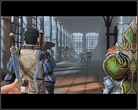 Po zakończonych walkach rozejrzyj się po targu i następnie skieruj w stronę wyjścia #1 (M13, 1) - Wymagania Qun (2) | Questy główne - Akt 2 | Solucja Dragon Age II - Dragon Age II - poradnik do gry