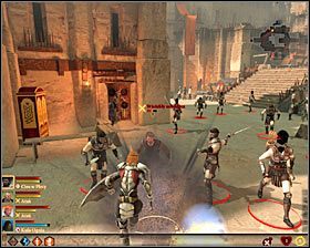 Radzę zapisać w tym miejscu stan gry, gdyż po wyjściu ze sklepu zostaniesz zaczepiony przez grupę uchodźców, którym nie będzie podobało się to, że szukasz Szarego Strażnika (M12, 8) - Wyciszenie | Questy główne - Akt 1 | Solucja Dragon Age II - Dragon Age II - poradnik do gry