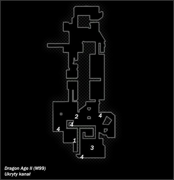 Legenda - M98; M99; M100- Podziemne przejście; Ukryty kanał i Schronienie magów krwi | Mapy - Dragon Age II - poradnik do gry