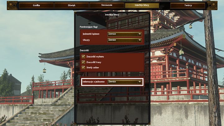 Dodatkowo dobrze jest w interfejsie bitwy ustawić Informacje o jednostce na Zawsze - Ustawienia gry w Total War SHOGUN 2 - Total War: SHOGUN 2 - poradnik do gry
