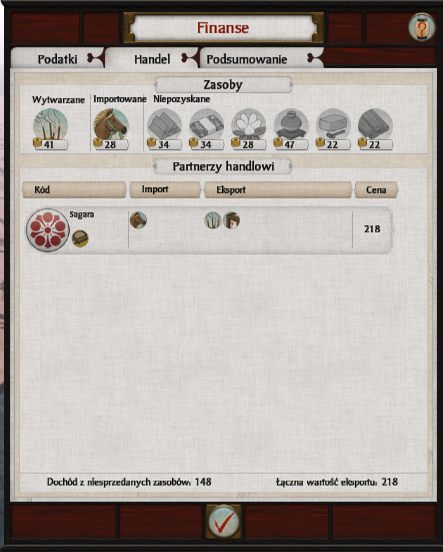 W zakładce handel mamy podaną listę dostępnych w grze zasobów wraz z ich wartością oraz informacją które z nich wytwarzamy, które musimy sprowadzać i których obecnie nie posiadamy - Finanse i handel w Total War SHOGUN 2 | Zarządzanie rodem - Total War: SHOGUN 2 - poradnik do gry