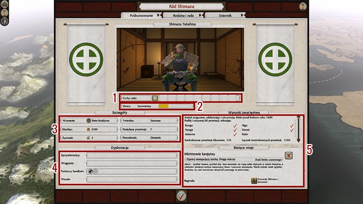 Pierwszą kartą jaką nam się ukaże jest podsumowanie - Zarządzanie rodem w Total War SHOGUN 2 - Total War: SHOGUN 2 - poradnik do gry