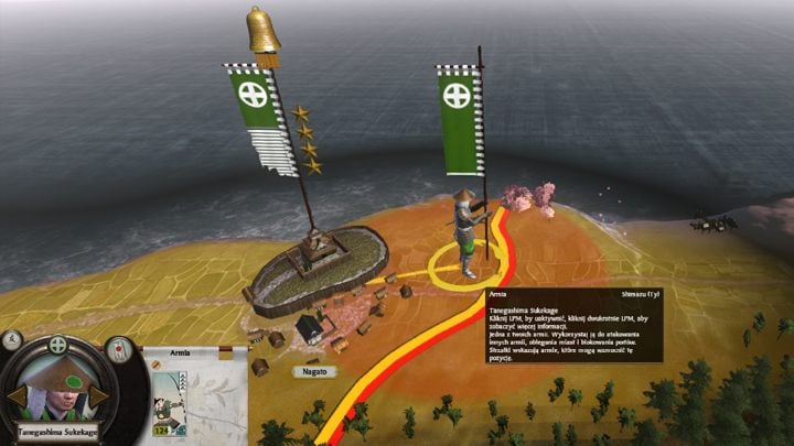 Każda armia posiada swoją strefę kontroli, oznaczoną w postaci czerwonego okręgu widocznego po wskazaniu kursorem danej armii - Armie lądowe w Total War SHOGUN 2 | Polityka i wojsko - Total War: SHOGUN 2 - poradnik do gry