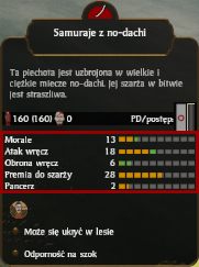 Po najechaniu kursorem na jednostkę w czasie bitwy po prawej stronie otwiera nam się informacja odnośnie jej statystyk (jeśli wybraliśmy w opcjach informacje o jednostce -> zawsze) - Statystyki i umiejętności w Total War SHOGUN 2 | Bitwy - Total War: SHOGUN 2 - poradnik do gry